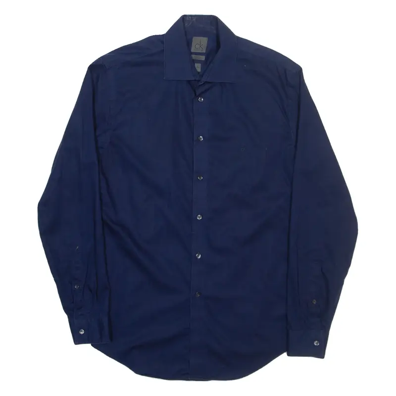 CALVIN KLEIN Slim Fit Mens Plain Shirt Blue Long Sleeve M