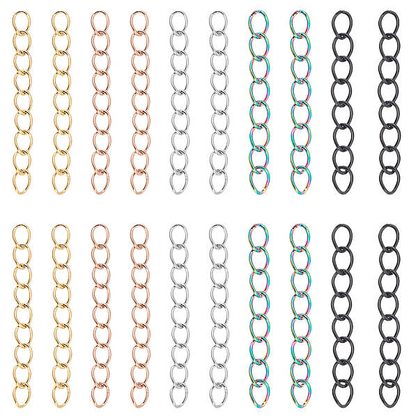 100Pcs 5 Colors 304 Stainless Steel Curb Chains Extender