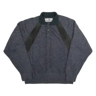 HADLEY'S CLASSIC Mens Jumper Blue Button Neck Cable Knit 2XL