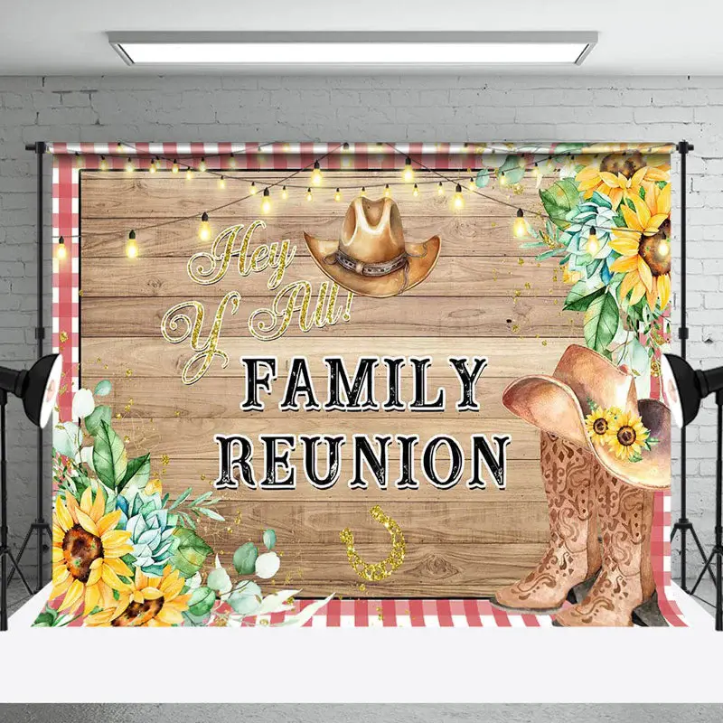 Cowboy Floral Wood Hey Y All Family Reunion Backdrop