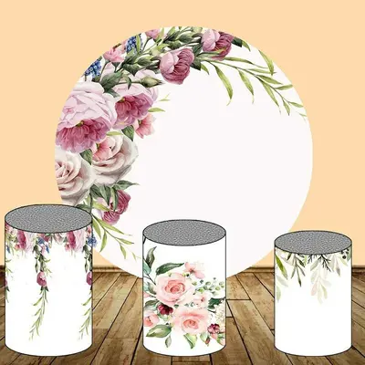 Aperturee Pink And Purple Floral Round Birthday Backdrop Kit | Circle Party Backdrop | Circle Backdrops For Birthday | Round ...