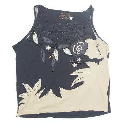 ADDA Beaded Womens Printed Vest Black Sleeveless Floral L
