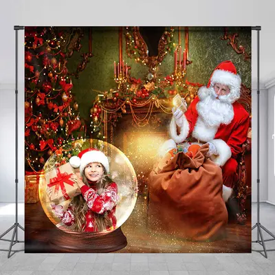 Custom Photo Crystal Ball Santa Christmas Backdrop - Aperturee