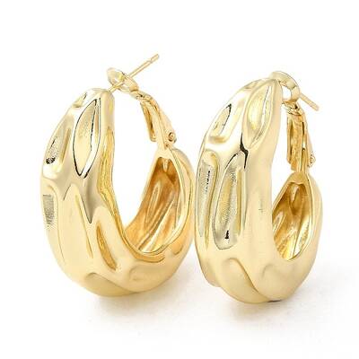 Brass Textured Thick Hoop Earrings for Women