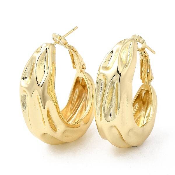 Brass Textured Thick Hoop Earrings for Women