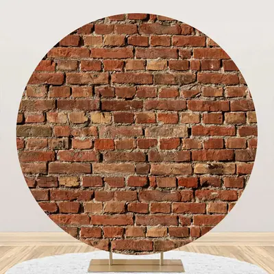 Round Retro Red Brick Wall Birthday Party Backdrop - Aperturee