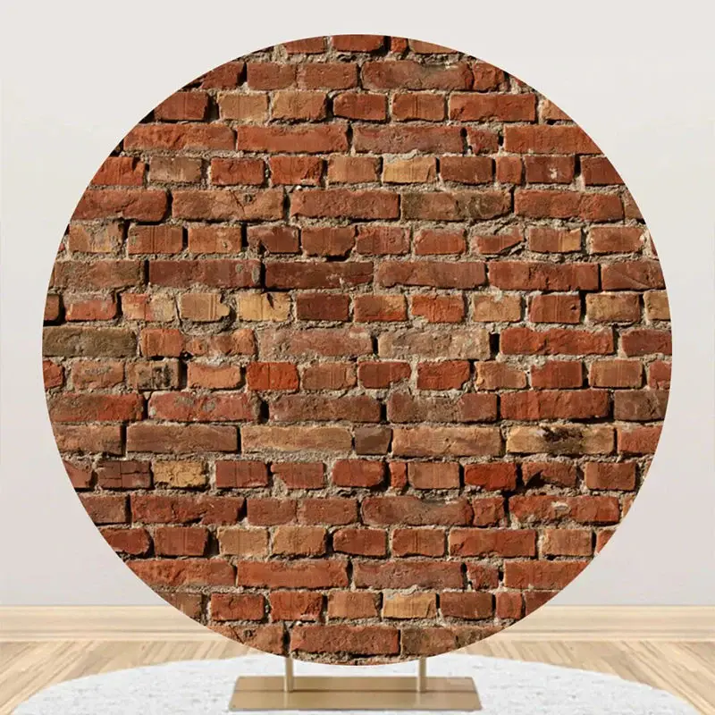 Round Retro Red Brick Wall Birthday Party Backdrop - Aperturee