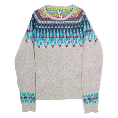 WEIRD FISH Womens Icelandic Jumper Grey Fair Isle Tight Knit UK 8