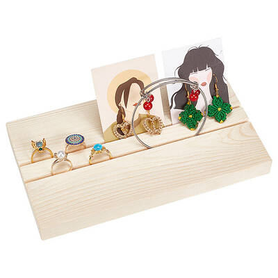 2 Slots Rectangle Wood Earring Display Card Stands