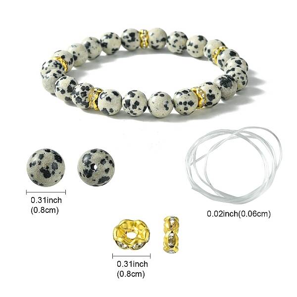 DIY Natural Dalmatian Jasper Round Beaded Stretch Bracelet Making Kit