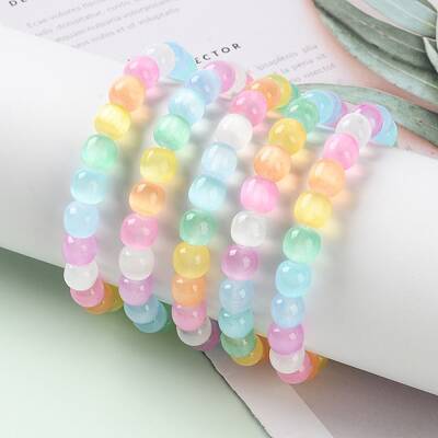 Dyed Natural Selenite Round Beaded Stretch Bracelets for Women