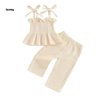 Toddler Girls 2 Piece Outfits Solid Color Sleeveless Camisole and Elastic Pants Set Baby Summer Clothes