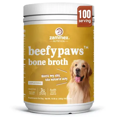 Zammex BeefyPaws Bone Broth Powder for Dog&Cats, 300g, Grass-Fed Feeding Collagen Protein with 19 Amino Acids, Joint, Gut Hea...
