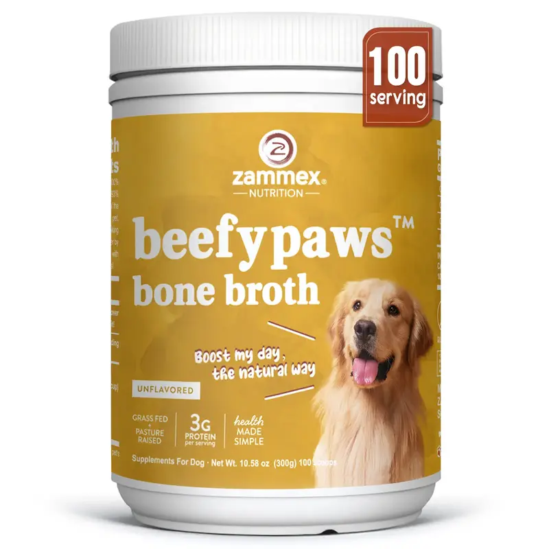 Zammex BeefyPaws Bone Broth Powder for Dog&Cats, 300g, Grass-Fed Feeding Collagen Protein with 19 Amino Acids, Joint, Gut Hea...