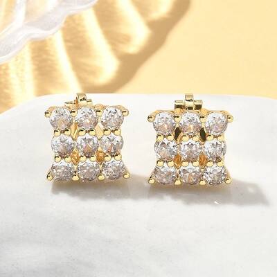 Brass Micro Pave Clear Cubic Zirconia Clip-on Earrings