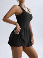 Women's Solid Color Tennis Dress with Built-in Shorts & Pocket, High Stretch Casual Comfy Breathable Anti-Exposure Sleeveless...