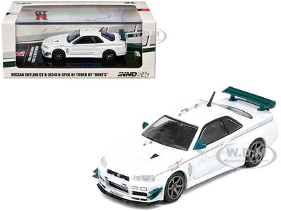 Nissan Skyline GT-R (R34) V-SPEC N1 RHD (Right Hand Drive) Tuned by Mines White 1/64 Diecast Model Car by Inno Models