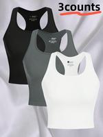 Women's Solid Round Neck Sports Vest, Casual Sleeveless Crew Neck Sports Top for Yoga Gym Workout Running, Ladies Sportswear ...