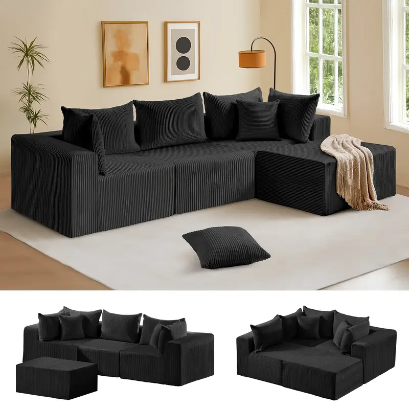 104”Modular Couch Compression Sectional for Living Room Cloud Comfy Minimalist Breathable Ottoman with Backrest Armrest