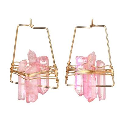 Electroplated Natural Quartz Wire Wrapped Earrings for Girl Women
