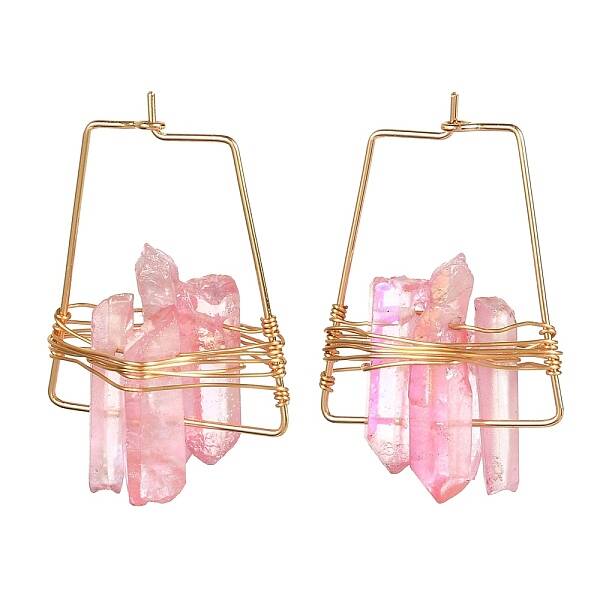 Electroplated Natural Quartz Wire Wrapped Earrings for Girl Women