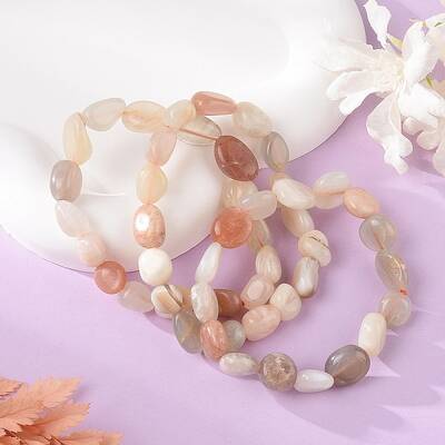 Natural Multi-Moonstone Stretch Beaded Bracelets