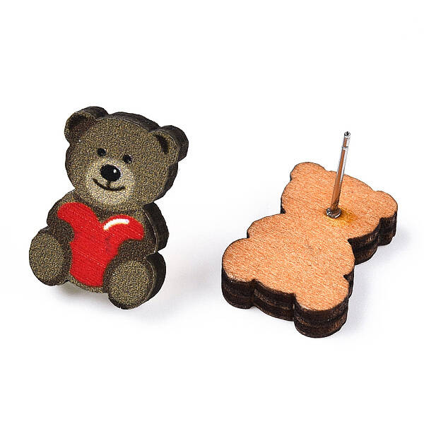 Valentine's Day Theme Printing Wood Stud Earrings for Women