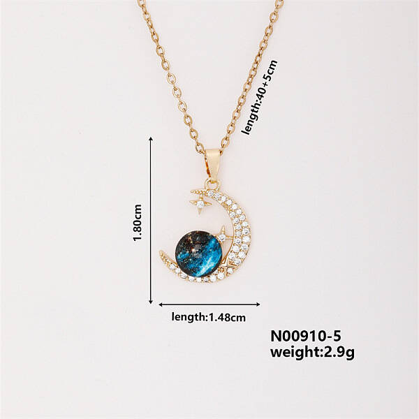 Dreamy Moon & Star Brass Micro Pave Cubic Zirconia Pendant Necklaces