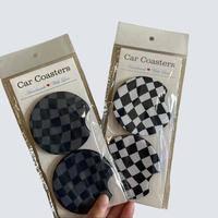 Wavy Checkered Black Handmade Car Coasters 2 in a Pack FOAM COASTERS Neoprene Sublimation Tableware Car Accessories