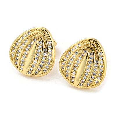Brass Micro Pave Cubic Zirconia Stud Earrings