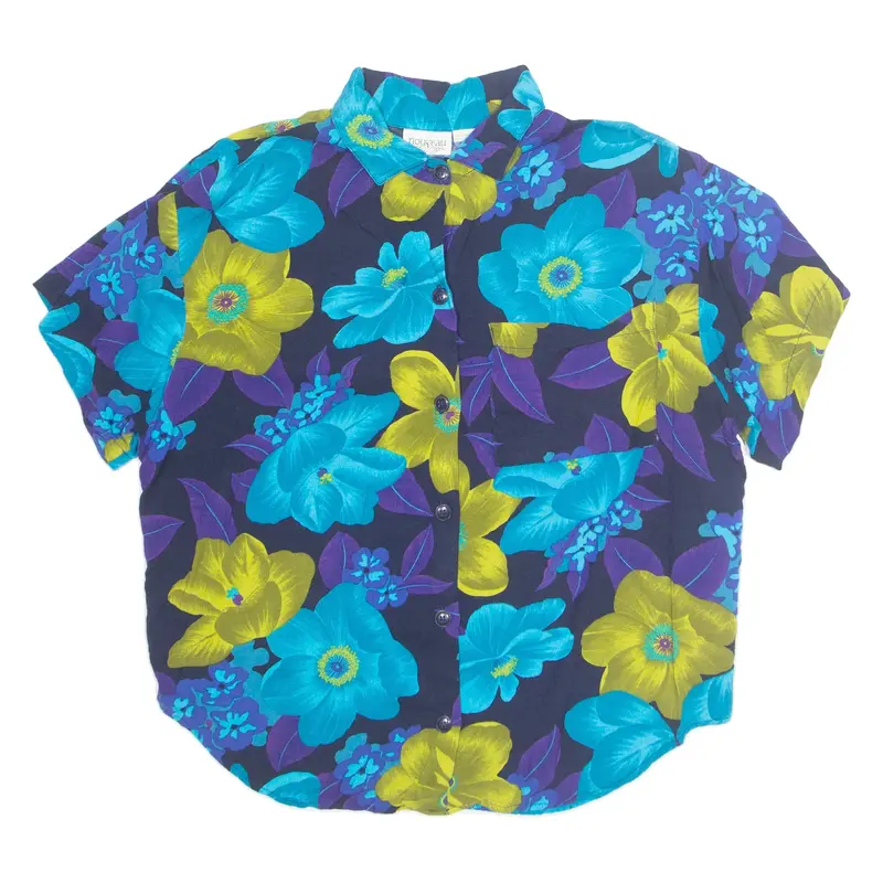 NOUVEAU Womens Printed Shirt Blue Collared Floral L