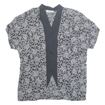 XTROVERT Womens Printed Top Black V-Neck Floral UK 10