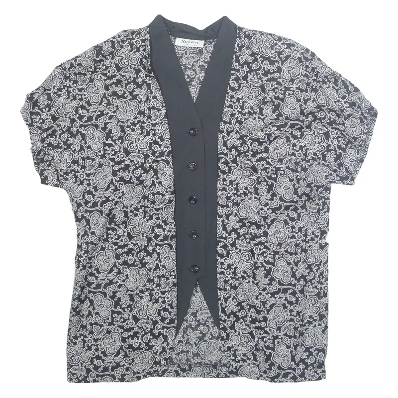 XTROVERT Womens Printed Top Black V-Neck Floral UK 10