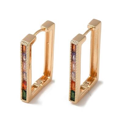 Brass with Colorful Glass Hoop Earrings