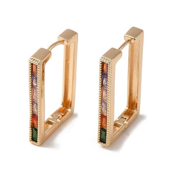Brass with Colorful Glass Hoop Earrings
