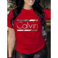 Calvin Women's 100% Cotton T-Shirt Lightweight 220gsm Relaxed Fit Round Neck Short Streetwear Knit Crewneck Comfort