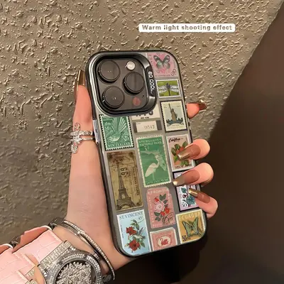 Vintage Stamp Pattern Phone Case, Anti-drop Decorative Phone Protector Cover, Phone Accessories Compatible with iPhone 15 14 ...