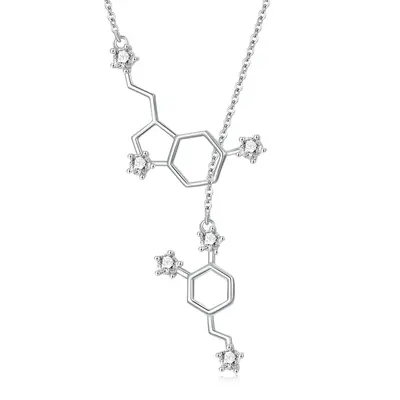 Sterling Silver Circular Shaped Cubic Zirconia Serotonin Molecule Adjustable Y Necklace