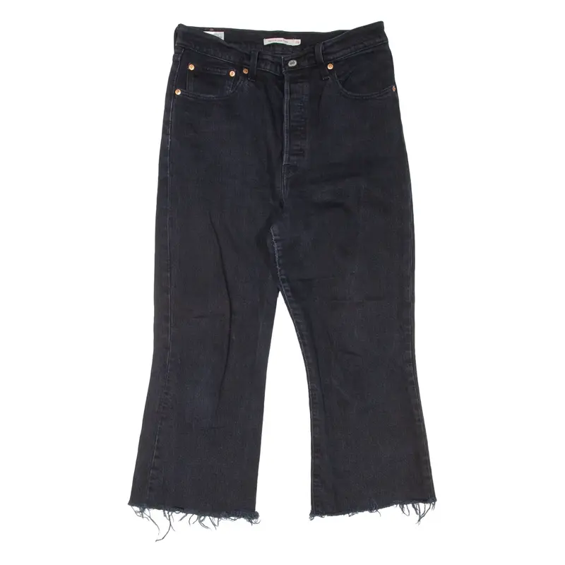 LEVI'S Rib Cage Crop BIG E Womens Jeans Black Regular Flared W28 L22