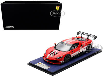 Ferrari 296 GT3 Challenge #32 Launch Version Red with White Stripes with Acrylic Display Case 1/18 Model Car by LookSmart