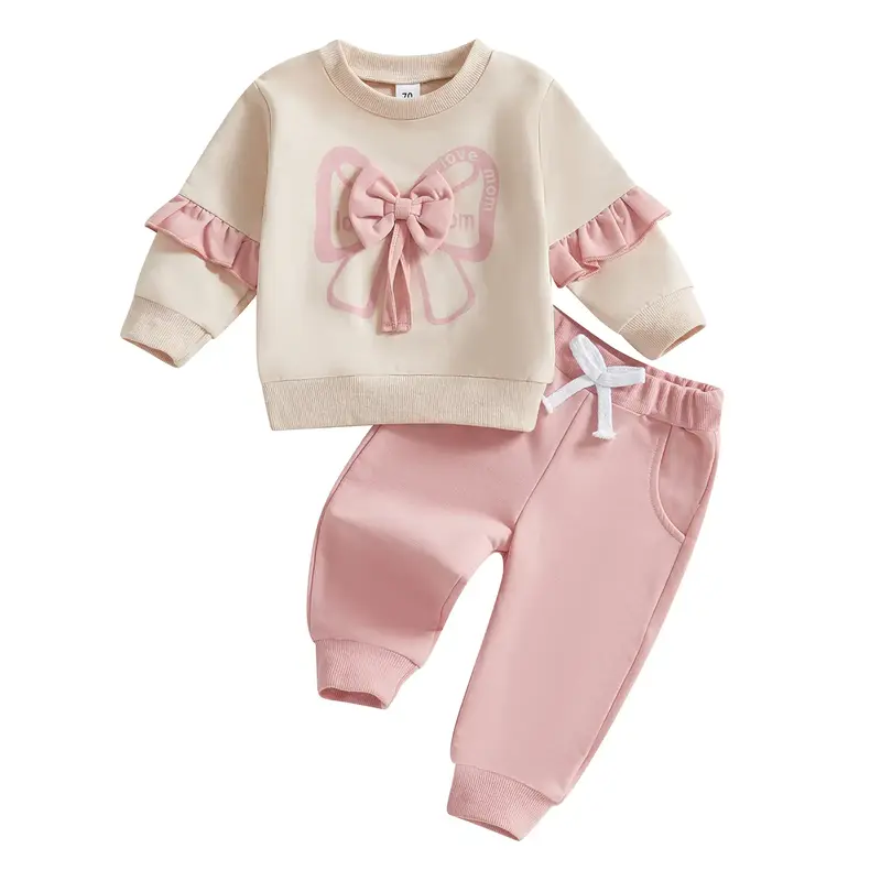 Toddler Baby Girl Clothes Fall Winter Spring 3D Bow Ruffle Long Sleeve Pullover Sweatshirt Tops Jogger Pants Set Infant Girl ...