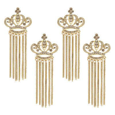4Pcs Crystal Rhinestone Crown with Chain Tassel Lapel Pin
