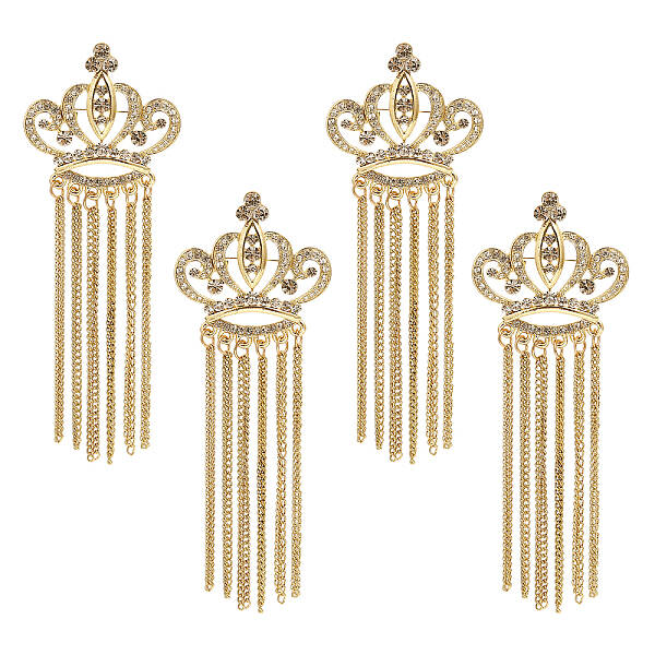 4Pcs Crystal Rhinestone Crown with Chain Tassel Lapel Pin
