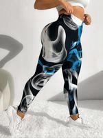 【Plus Size】 All Over Print Ruched Sports Leggings, High Stretch Yoga Leggings, Gym Clothes, Ladies Sportswear for Indoor...
