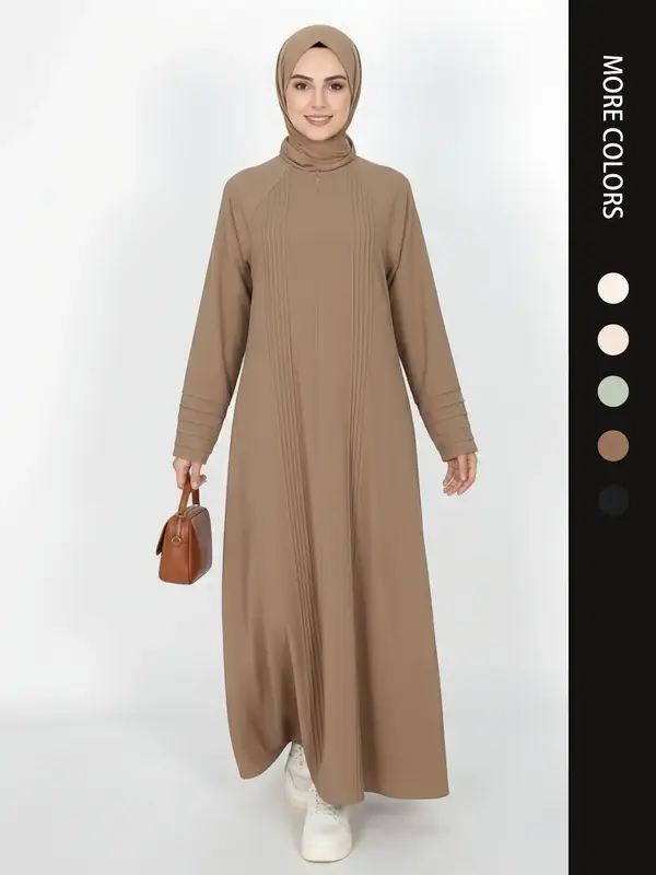Elegant Simple Pleated Zipper Abaya, Modest Islamic Clothing for Women, Stylish Long Sleeve Dress, Perfect for Special Occasi...
