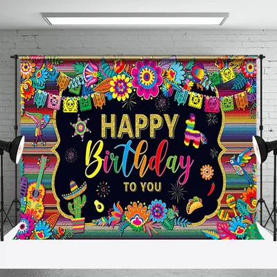 Floral Mexican Fiesta Festival Theme Backdrop - Aperturee