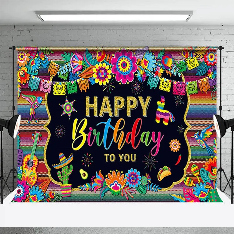 Floral Mexican Fiesta Festival Theme Backdrop - Aperturee