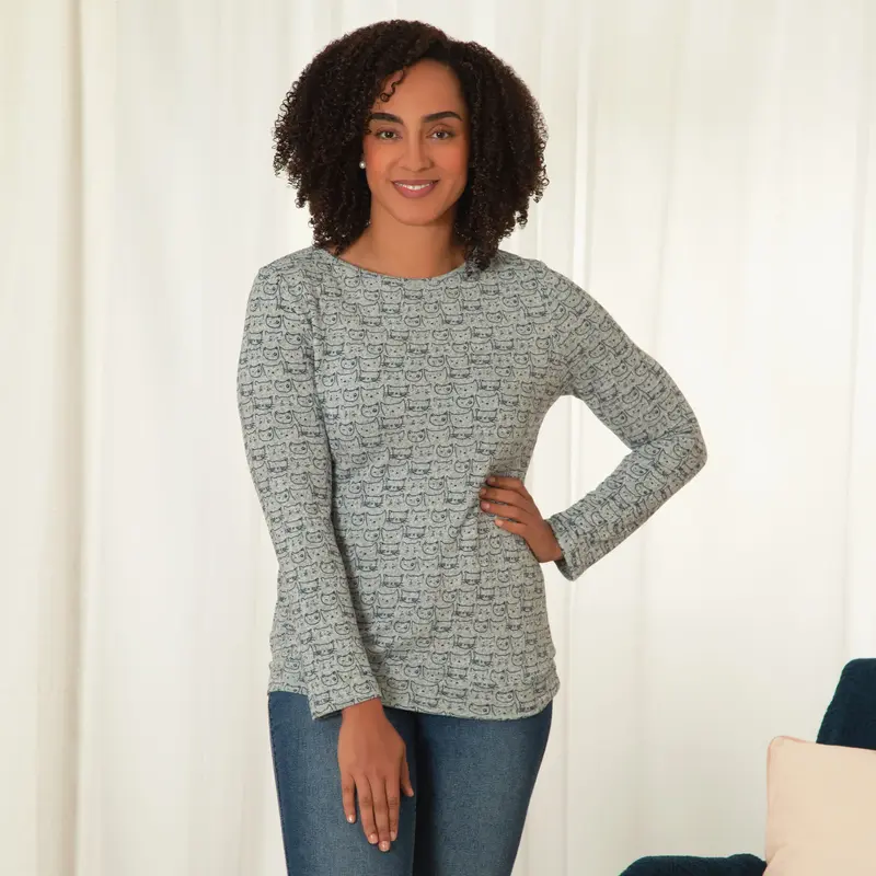 Cat Sketch Long Sleeve Shirt - M