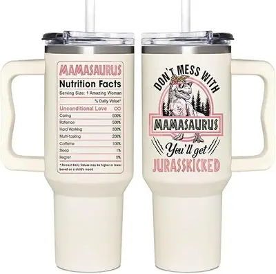 Mamasaurus Tumbler with Handle 40oz - Mom Gifts, Mama Gifts - Birthday Gift, Christmas Gifts Idea for Mom Drinkware 40oz Tumb...
