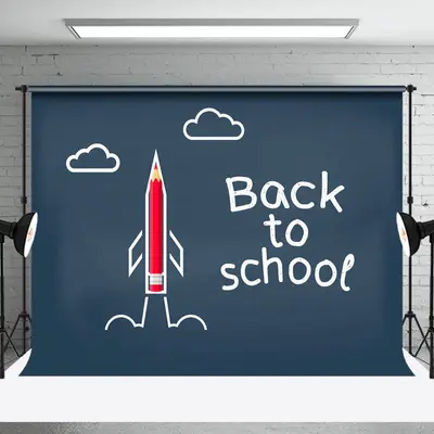 Blue Cloud Flying Pencil Back To School Backdrop